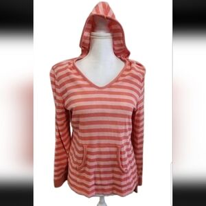 Talbots striped Pima cotton hooded sweater top size Large